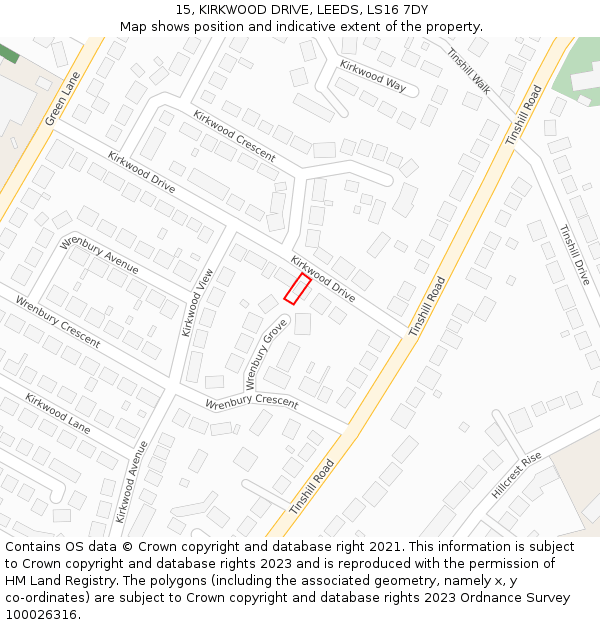 15, KIRKWOOD DRIVE, LEEDS, LS16 7DY: Location map and indicative extent of plot