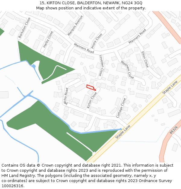 15, KIRTON CLOSE, BALDERTON, NEWARK, NG24 3GQ: Location map and indicative extent of plot
