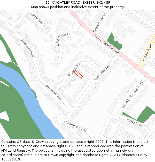 15, KNIGHTLEY ROAD, EXETER, EX2 4SR: Location map and indicative extent of plot