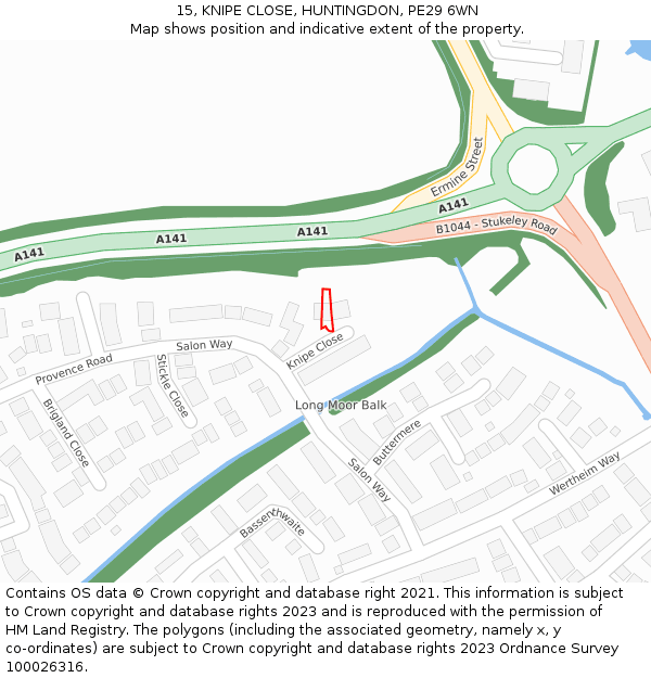 15, KNIPE CLOSE, HUNTINGDON, PE29 6WN: Location map and indicative extent of plot
