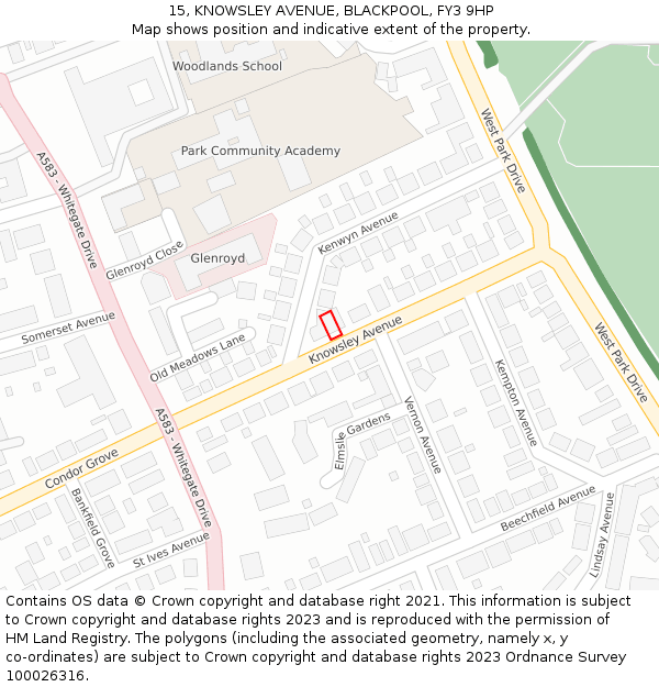 15, KNOWSLEY AVENUE, BLACKPOOL, FY3 9HP: Location map and indicative extent of plot