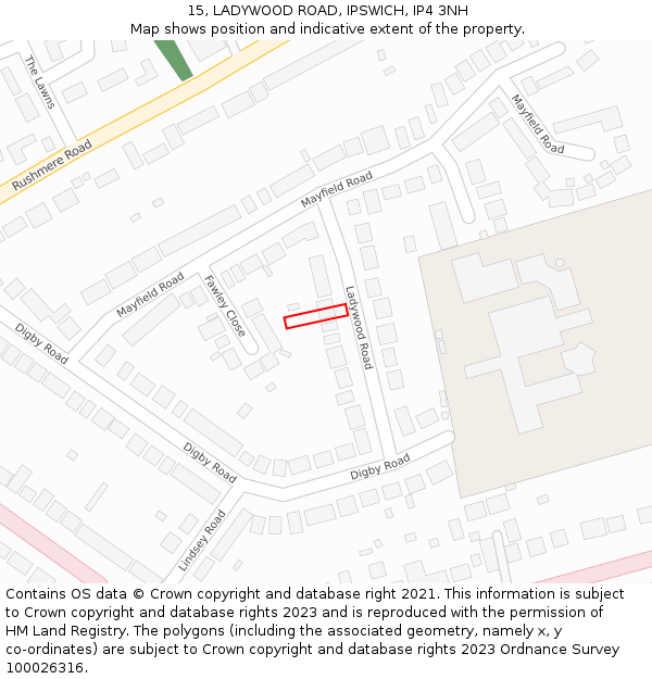 15, LADYWOOD ROAD, IPSWICH, IP4 3NH: Location map and indicative extent of plot