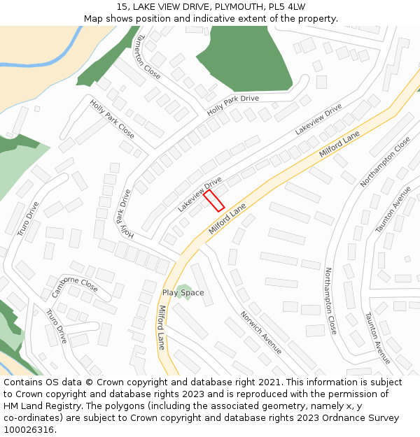 15, LAKE VIEW DRIVE, PLYMOUTH, PL5 4LW: Location map and indicative extent of plot