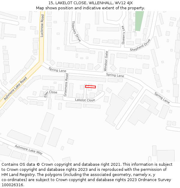15, LAKELOT CLOSE, WILLENHALL, WV12 4JX: Location map and indicative extent of plot