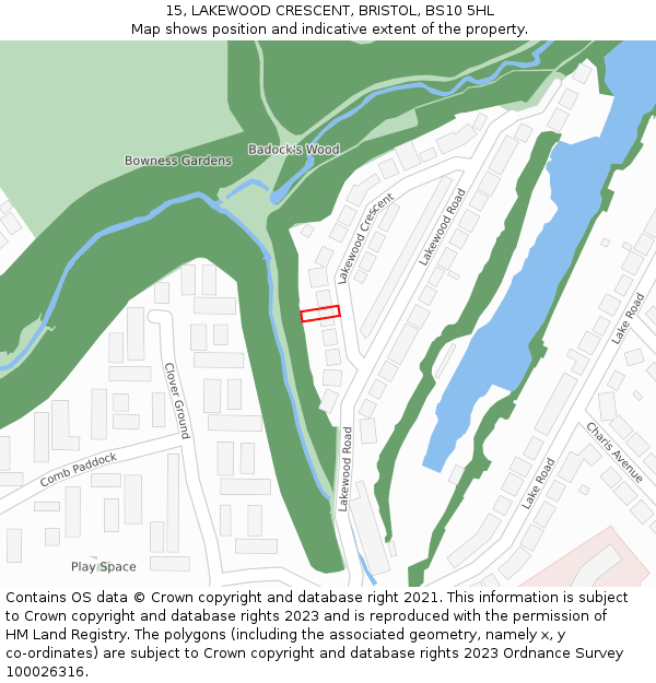 15, LAKEWOOD CRESCENT, BRISTOL, BS10 5HL: Location map and indicative extent of plot