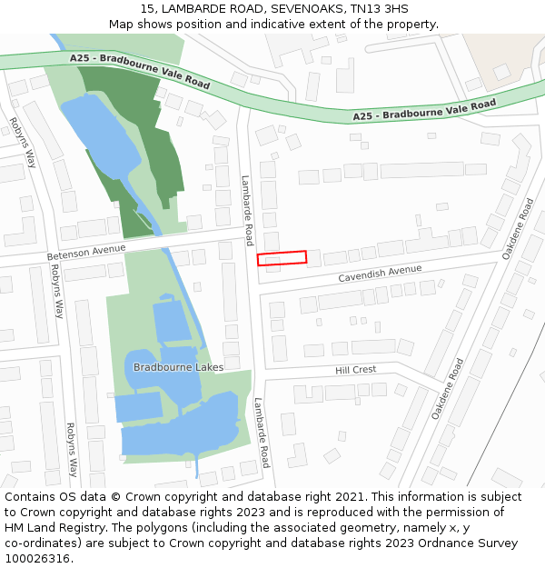 15, LAMBARDE ROAD, SEVENOAKS, TN13 3HS: Location map and indicative extent of plot