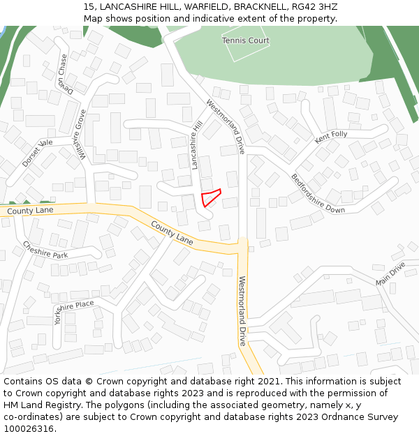 15, LANCASHIRE HILL, WARFIELD, BRACKNELL, RG42 3HZ: Location map and indicative extent of plot