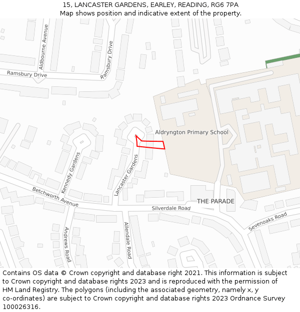 15, LANCASTER GARDENS, EARLEY, READING, RG6 7PA: Location map and indicative extent of plot