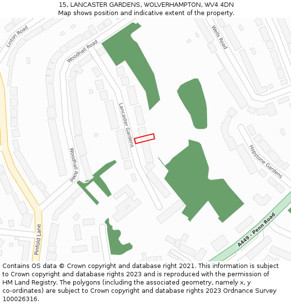 15, LANCASTER GARDENS, WOLVERHAMPTON, WV4 4DN: Location map and indicative extent of plot
