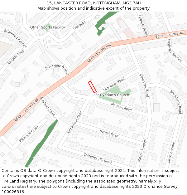 15, LANCASTER ROAD, NOTTINGHAM, NG3 7AH: Location map and indicative extent of plot