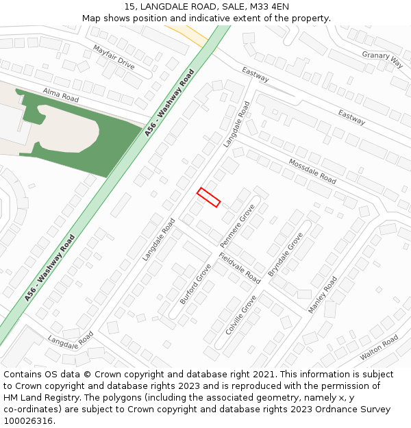 15, LANGDALE ROAD, SALE, M33 4EN: Location map and indicative extent of plot