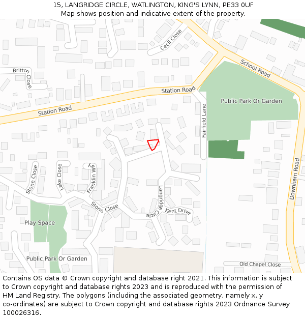 15, LANGRIDGE CIRCLE, WATLINGTON, KING'S LYNN, PE33 0UF: Location map and indicative extent of plot