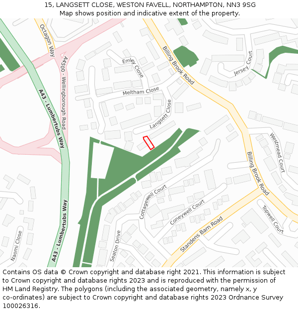 15, LANGSETT CLOSE, WESTON FAVELL, NORTHAMPTON, NN3 9SG: Location map and indicative extent of plot