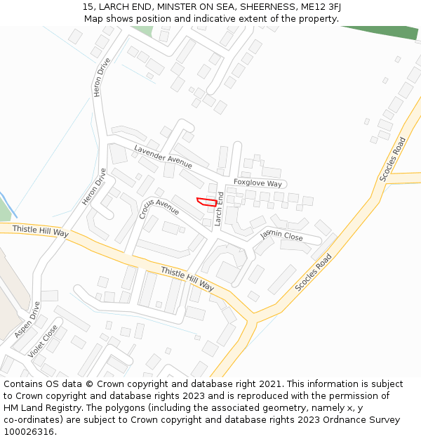 15, LARCH END, MINSTER ON SEA, SHEERNESS, ME12 3FJ: Location map and indicative extent of plot