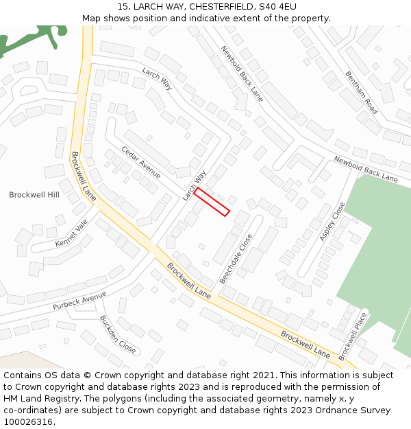 15, LARCH WAY, CHESTERFIELD, S40 4EU: Location map and indicative extent of plot