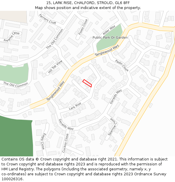 15, LARK RISE, CHALFORD, STROUD, GL6 8FF: Location map and indicative extent of plot