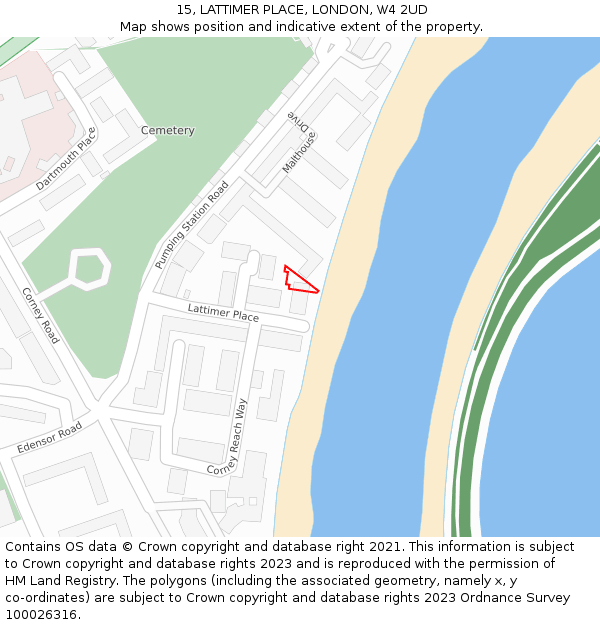 15, LATTIMER PLACE, LONDON, W4 2UD: Location map and indicative extent of plot