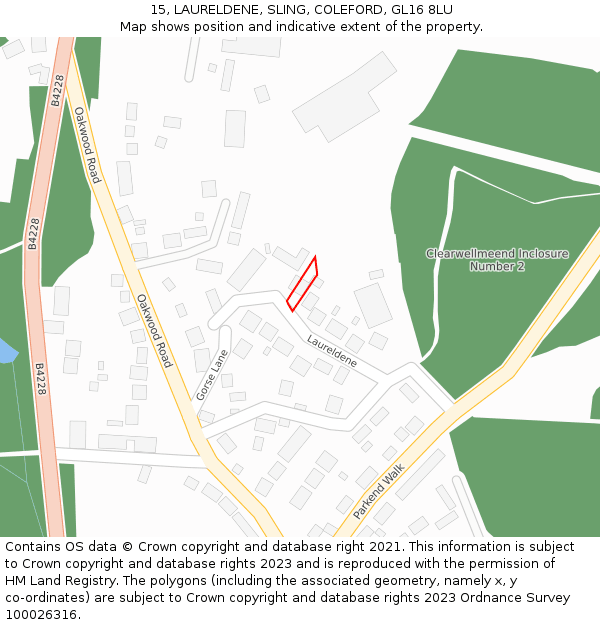 15, LAURELDENE, SLING, COLEFORD, GL16 8LU: Location map and indicative extent of plot