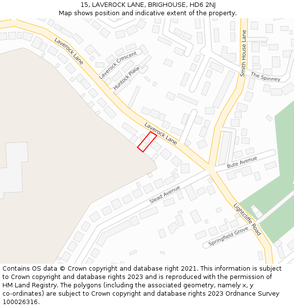 15, LAVEROCK LANE, BRIGHOUSE, HD6 2NJ: Location map and indicative extent of plot