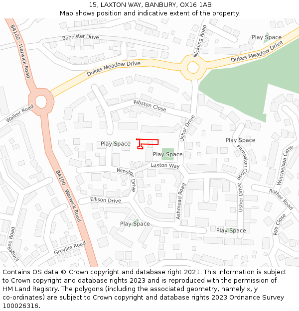 15, LAXTON WAY, BANBURY, OX16 1AB: Location map and indicative extent of plot