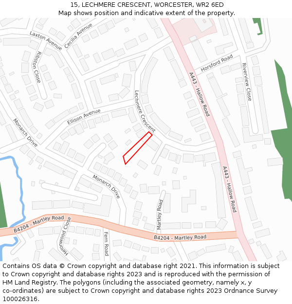 15, LECHMERE CRESCENT, WORCESTER, WR2 6ED: Location map and indicative extent of plot