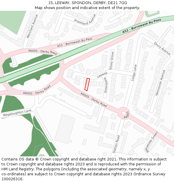 15, LEEWAY, SPONDON, DERBY, DE21 7GG: Location map and indicative extent of plot