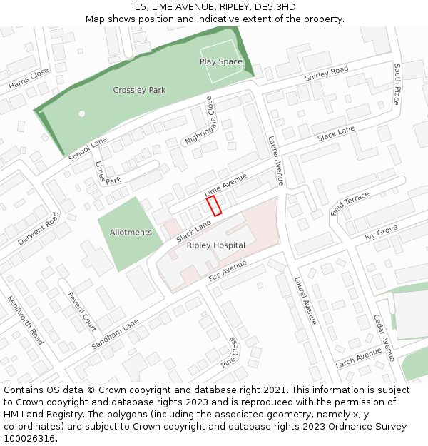 15, LIME AVENUE, RIPLEY, DE5 3HD: Location map and indicative extent of plot