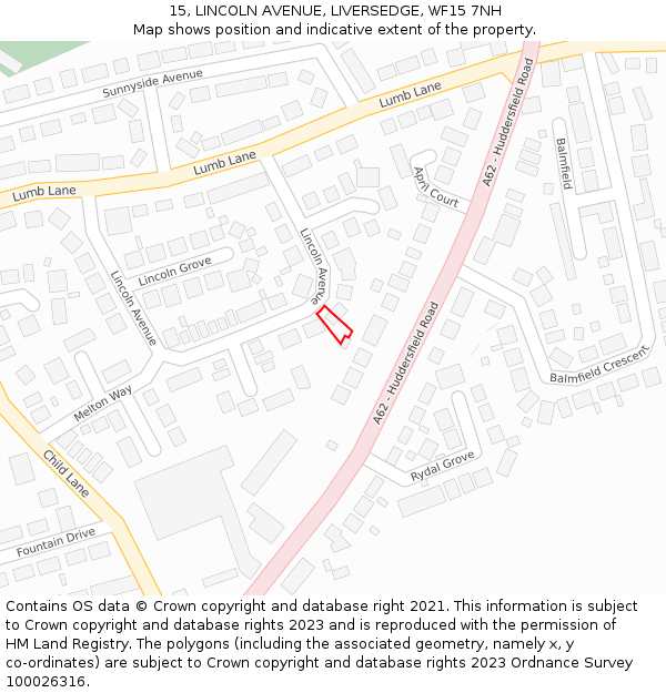 15, LINCOLN AVENUE, LIVERSEDGE, WF15 7NH: Location map and indicative extent of plot