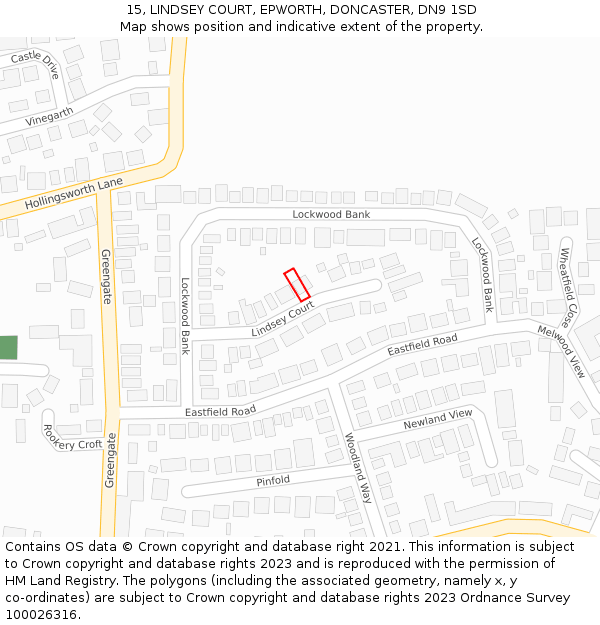 15, LINDSEY COURT, EPWORTH, DONCASTER, DN9 1SD: Location map and indicative extent of plot