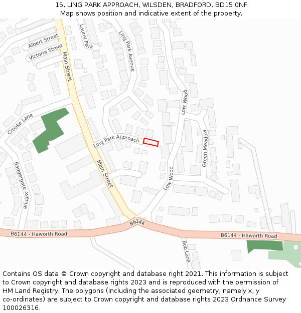 15, LING PARK APPROACH, WILSDEN, BRADFORD, BD15 0NF: Location map and indicative extent of plot