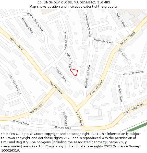 15, LINGHOLM CLOSE, MAIDENHEAD, SL6 4RS: Location map and indicative extent of plot