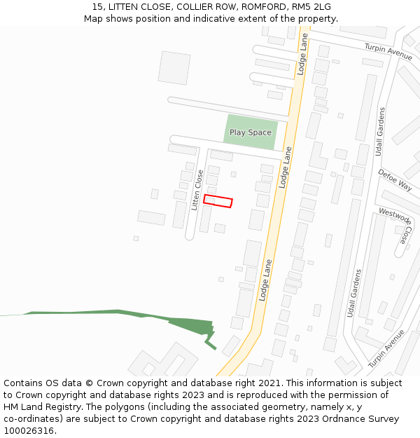 15, LITTEN CLOSE, COLLIER ROW, ROMFORD, RM5 2LG: Location map and indicative extent of plot