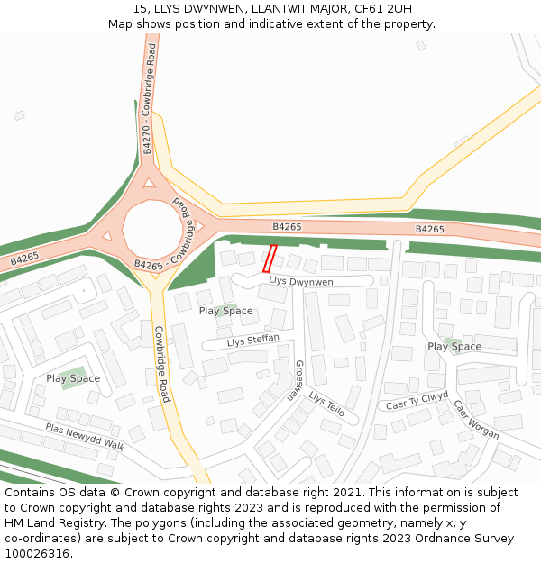 15, LLYS DWYNWEN, LLANTWIT MAJOR, CF61 2UH: Location map and indicative extent of plot