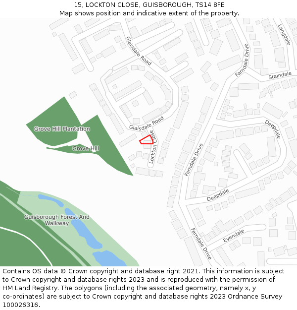 15, LOCKTON CLOSE, GUISBOROUGH, TS14 8FE: Location map and indicative extent of plot