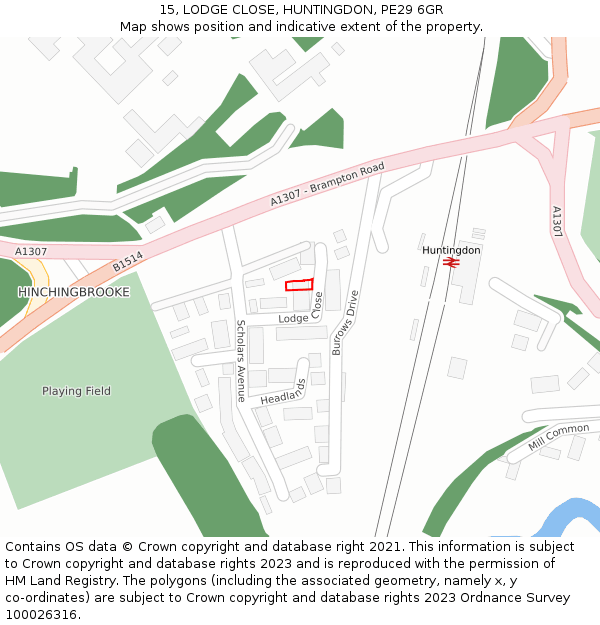 15, LODGE CLOSE, HUNTINGDON, PE29 6GR: Location map and indicative extent of plot