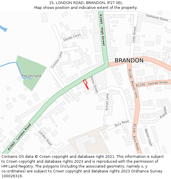 15, LONDON ROAD, BRANDON, IP27 0EL: Location map and indicative extent of plot