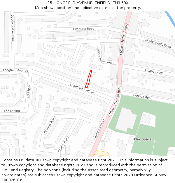 15, LONGFIELD AVENUE, ENFIELD, EN3 5RX: Location map and indicative extent of plot