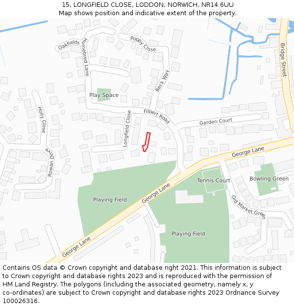 15, LONGFIELD CLOSE, LODDON, NORWICH, NR14 6UU: Location map and indicative extent of plot