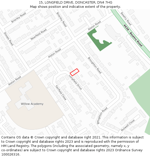 15, LONGFIELD DRIVE, DONCASTER, DN4 7HG: Location map and indicative extent of plot