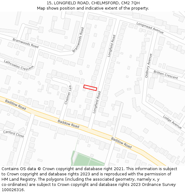 15, LONGFIELD ROAD, CHELMSFORD, CM2 7QH: Location map and indicative extent of plot