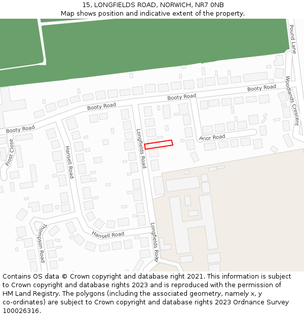 15, LONGFIELDS ROAD, NORWICH, NR7 0NB: Location map and indicative extent of plot
