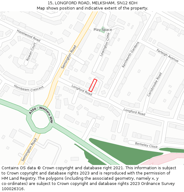 15, LONGFORD ROAD, MELKSHAM, SN12 6DH: Location map and indicative extent of plot