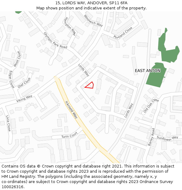 15, LORDS WAY, ANDOVER, SP11 6FA: Location map and indicative extent of plot