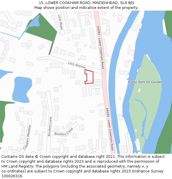 15, LOWER COOKHAM ROAD, MAIDENHEAD, SL6 8JN: Location map and indicative extent of plot