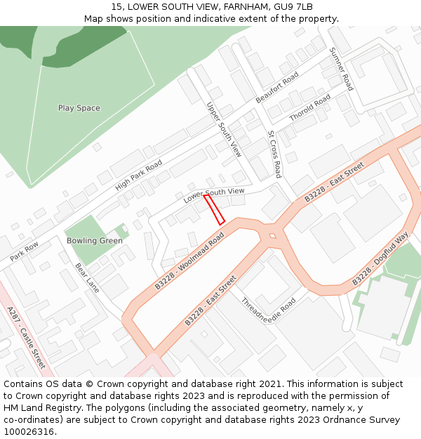 15, LOWER SOUTH VIEW, FARNHAM, GU9 7LB: Location map and indicative extent of plot