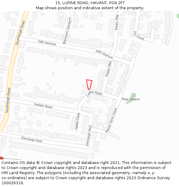 15, LUPINE ROAD, HAVANT, PO9 2FT: Location map and indicative extent of plot