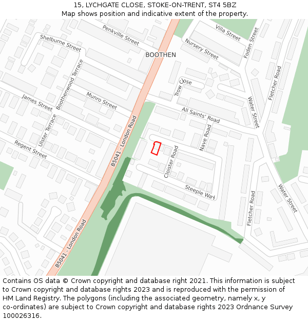 15, LYCHGATE CLOSE, STOKE-ON-TRENT, ST4 5BZ: Location map and indicative extent of plot