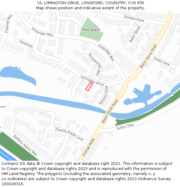 15, LYMINGTON DRIVE, LONGFORD, COVENTRY, CV6 6TA: Location map and indicative extent of plot