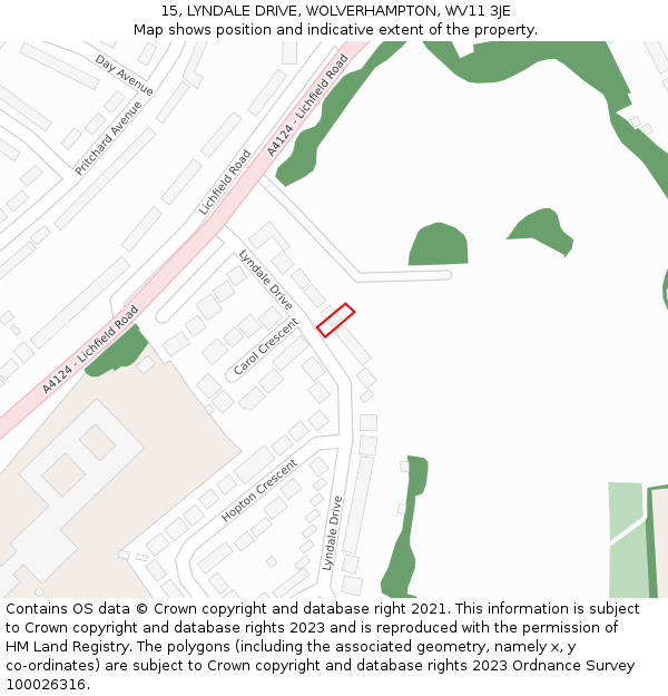 15, LYNDALE DRIVE, WOLVERHAMPTON, WV11 3JE: Location map and indicative extent of plot