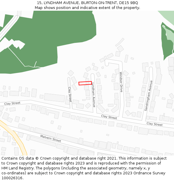 15, LYNDHAM AVENUE, BURTON-ON-TRENT, DE15 9BQ: Location map and indicative extent of plot